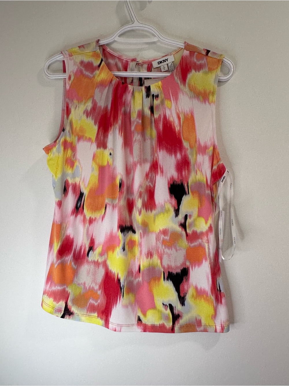 DKNY Pink, Yellow & Orange Abstract Print Sleeveless Top